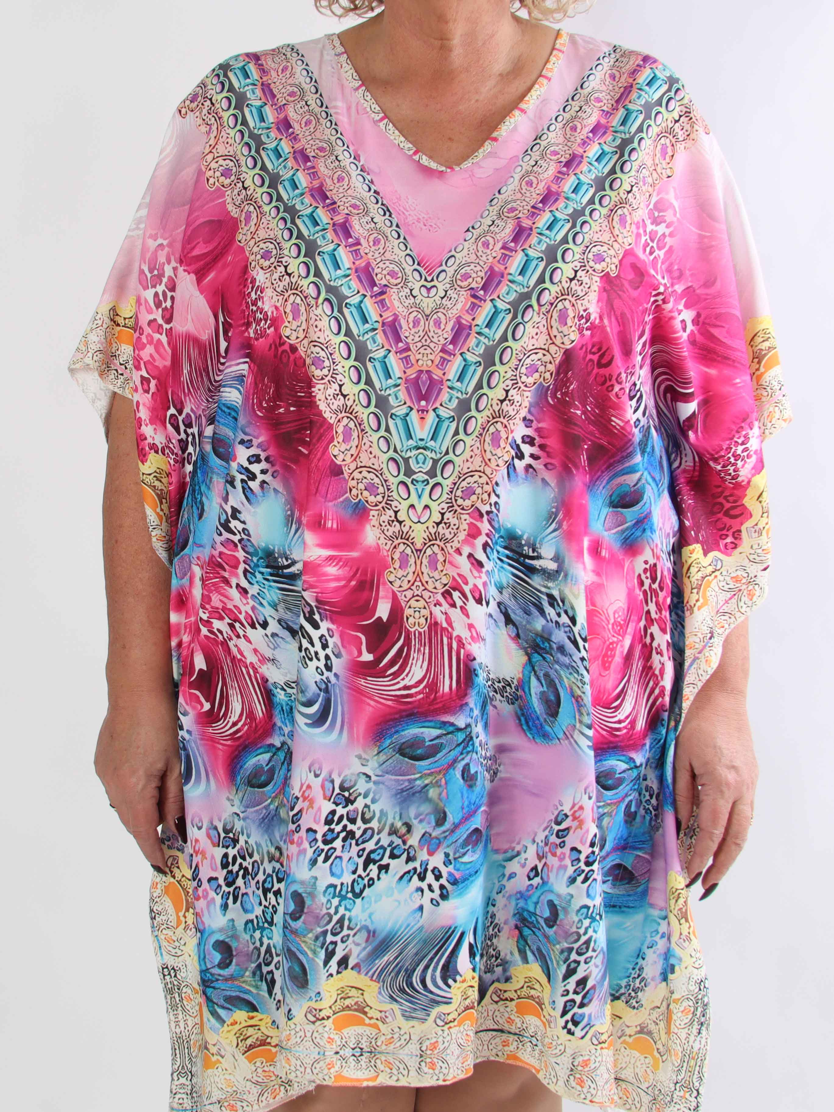 Faye - Plus size tunikakjole i viskose i flerfarvet mønster